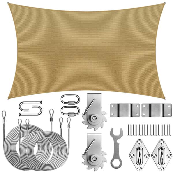 Unbranded 12 ft. x 20 ft. Rectangle Sun Shade Sail with Hardware TAWAL-Sand Beige