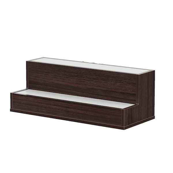Unbranded 6-Bottle Walnut LED Lighted Liquor Bottle Display Shelf Wood 2-Tiers DIY Illuminated Wine Rack with Remote Control