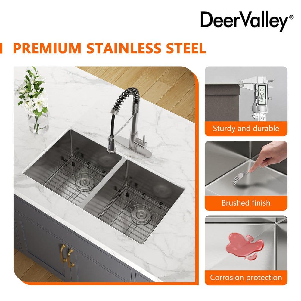 DeerValley 33'' Stainless Steel Double Bowl Undermount Kitchen Sink