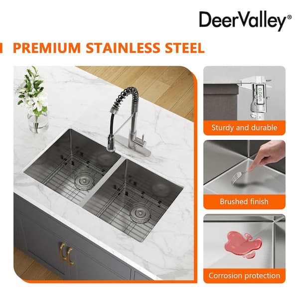 DEERVALLEY 33 in. Undermount 18-Gauge Stainless Steel 50/50