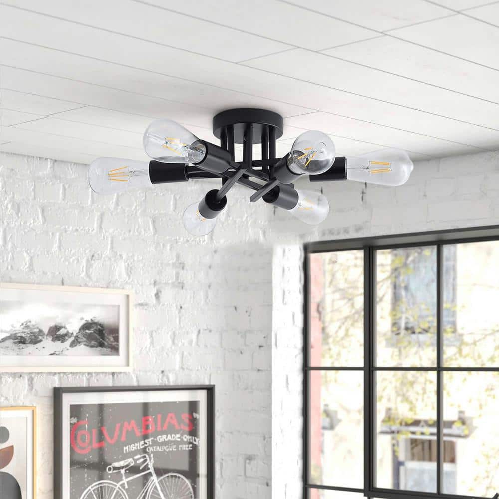 Black 6-Light Semi-Flush Mount Ceiling Fixture with Energy Star