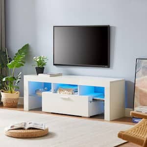 51 in. White Modern TV Stand with 2-Storage Drawers and LED Lights Fits TV's up to 55 in