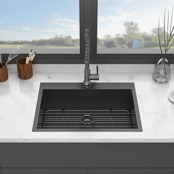 Coporesell 28 in. Drop-in Single Bowl 16-Gauge Gunmetal