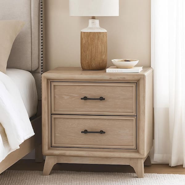 Myna Oak Brown and Black 2-Drawer 18 in. W Nightstand