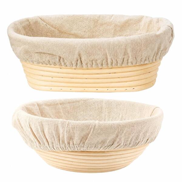 2-Pack Banneton Bread Proofing Basket Set, 9 in. Round & 10 in. Oval Rattan Baskets with Washable Linen Liners
