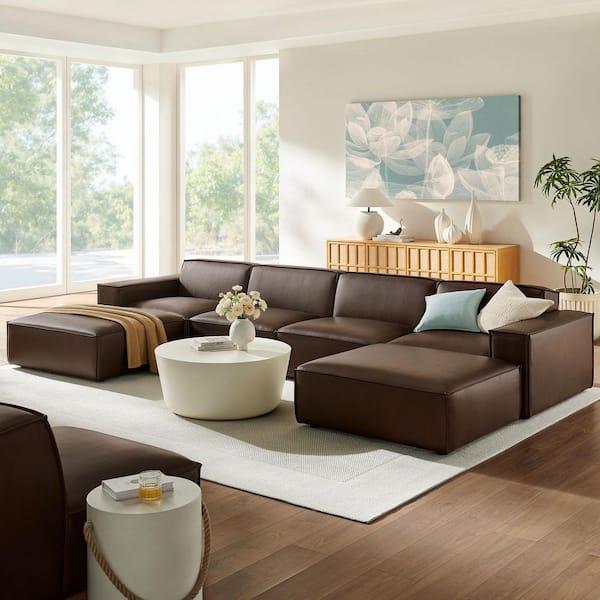 Restore 153.4 in. Faux Leather 6-Piece Modular Sectional Sofa in Espresso
