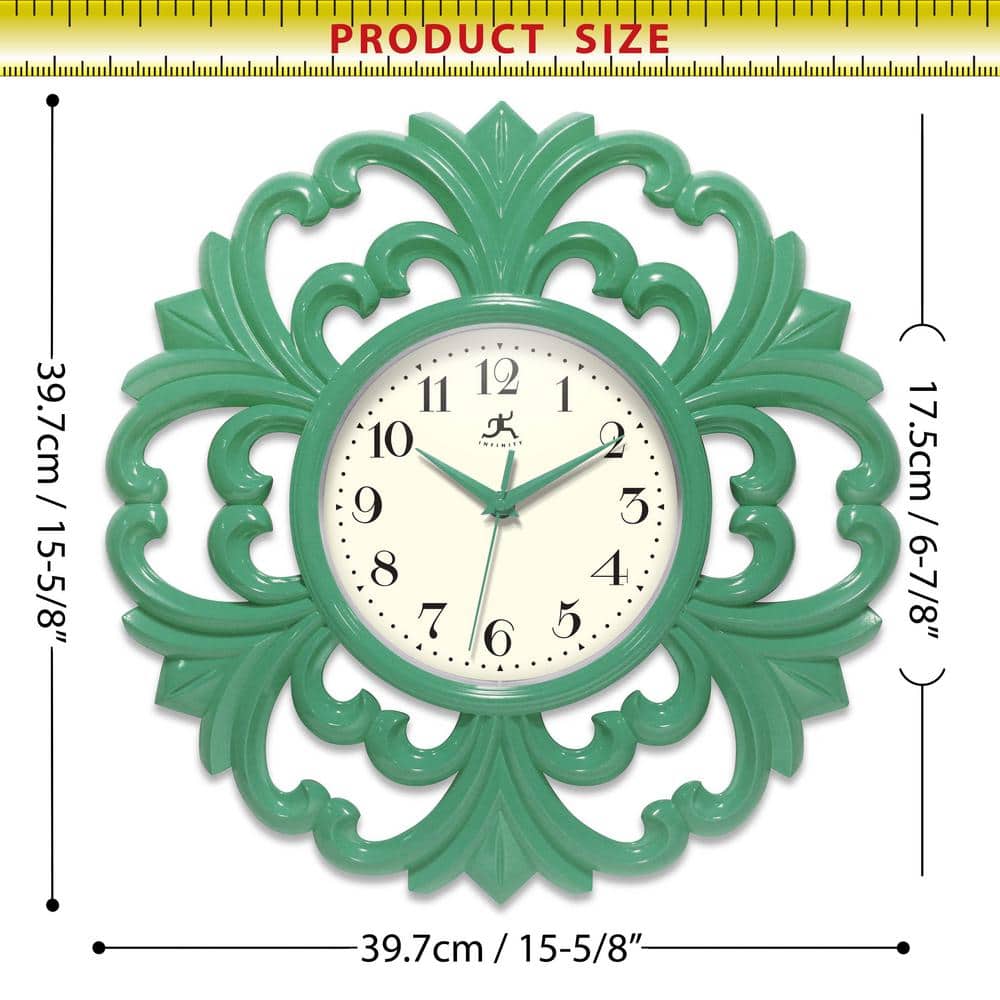 Green Decorative Resin 15.5" Wall Clock with Off-White Face