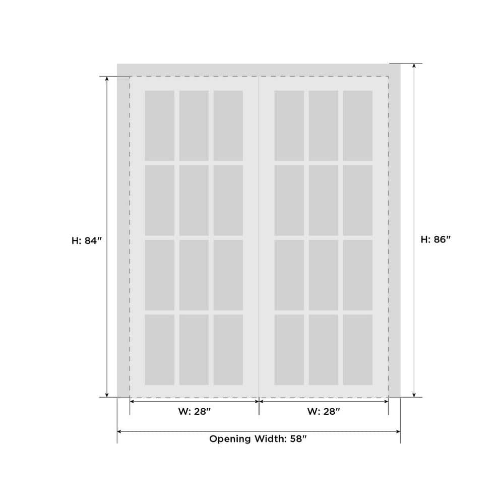 Modern White French Double Doors with Frosted Glass, 84" x 56"