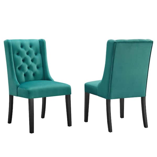 MODWAY Baronet Teal Performance Velvet Tufted Dining Side Chairs (Set of 2)