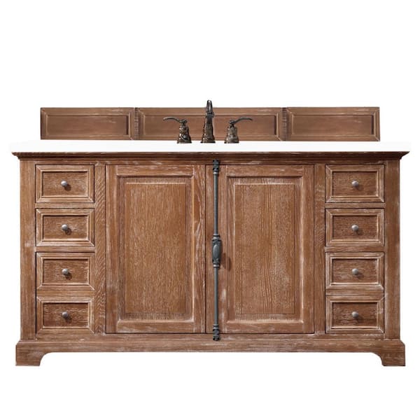 James Martin Vanities Providence 60 in. W x 23.5 in.D x 34.3 in.H Single Bath Vanity in Driftwood with Quartz Top in Classic White
