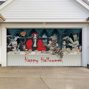 7 ft. x 16 ft. Dracula's Halloween Dinner Outdoor Holiday Garage Door Decor Mural for Double Car Garage