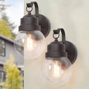 Modern 1-Light Textured Rust Globe Outdoor Sconce with Seeded Glass Shade and No Bulb Included(2 Pack)