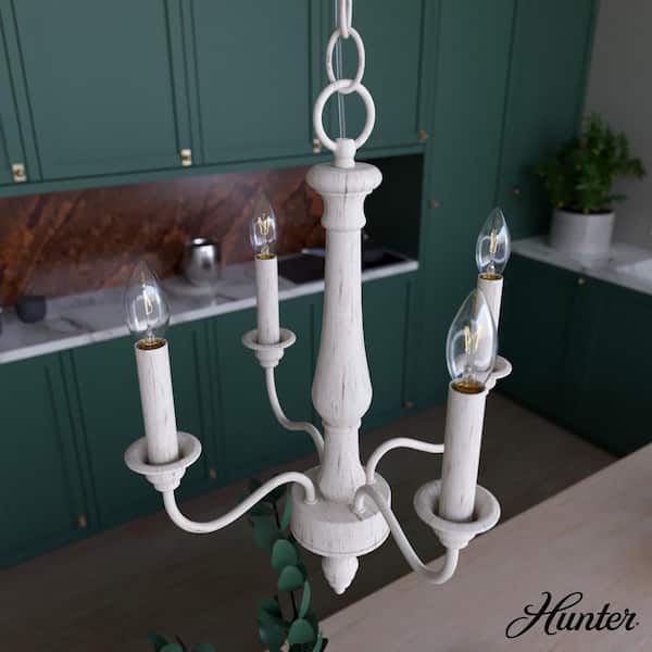 Hunter Teren 4 Light Distressed White Candlestick Chandelier Dining Room Light