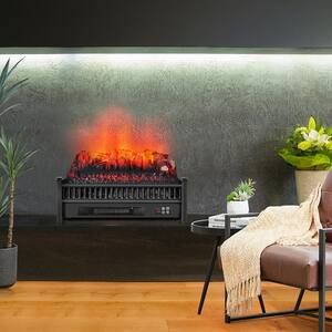 23 in. Freestanding Metal Electric Fireplace TV Stand Log Set Heater in Black with Remote Control Realistic Flame 1400W