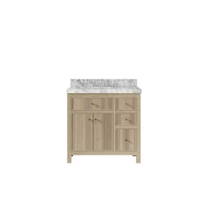 Sonoma Oak 36 in. W x 22 in. D x 36 in. H Left Offset Sink Bath Vanity in White Oak with 2" Carrara Marble Top