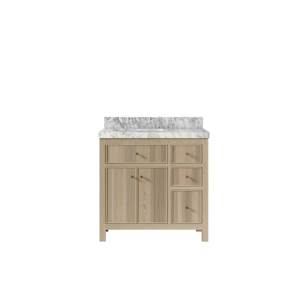 Willow Collections Sonoma Oak 36 in. W x 22 in. D x 36 in. H Left Offset Sink Bath Vanity in White Oak with 2 in. Carrara Marble Top