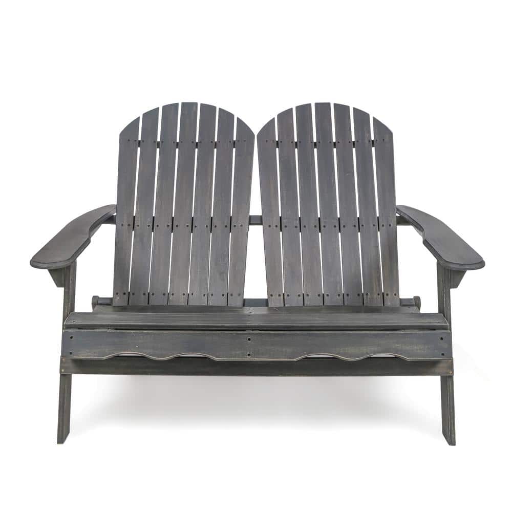 Sudzendf Dark Gray Wood Outdoor Loveseat Sofa for Garden, Lawn