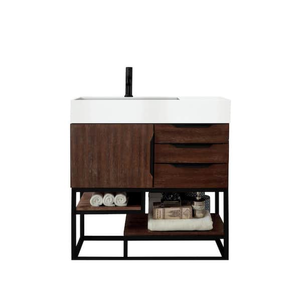 James Martin Vanities Columbia 35.5 in. W x 19 in. D x 36 in. H Bathroom Vanity in Coffee Oak with Glossy White Composite Top