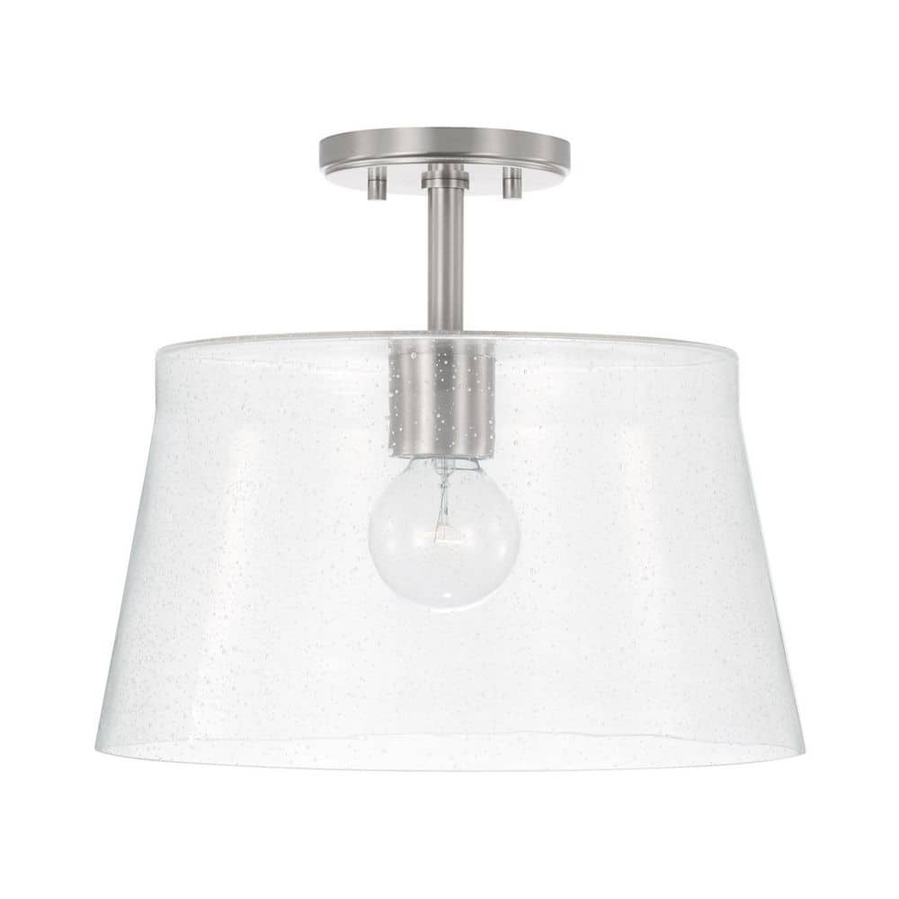 Brushed Nickel 1-Light Pendant with Clear Seeded Glass Drum Shade