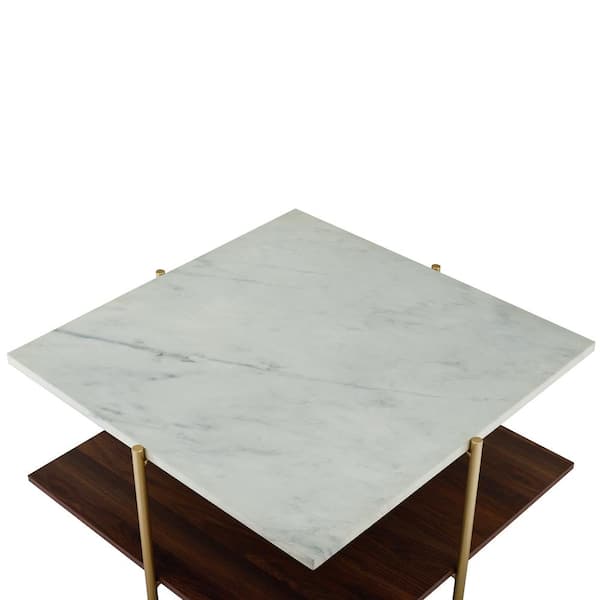 Walker Edison Furniture Company 32 In White Gold Brown Medium Square Faux Marble Coffee Table With Shelf Hdf32ssqctmgd The Home Depot