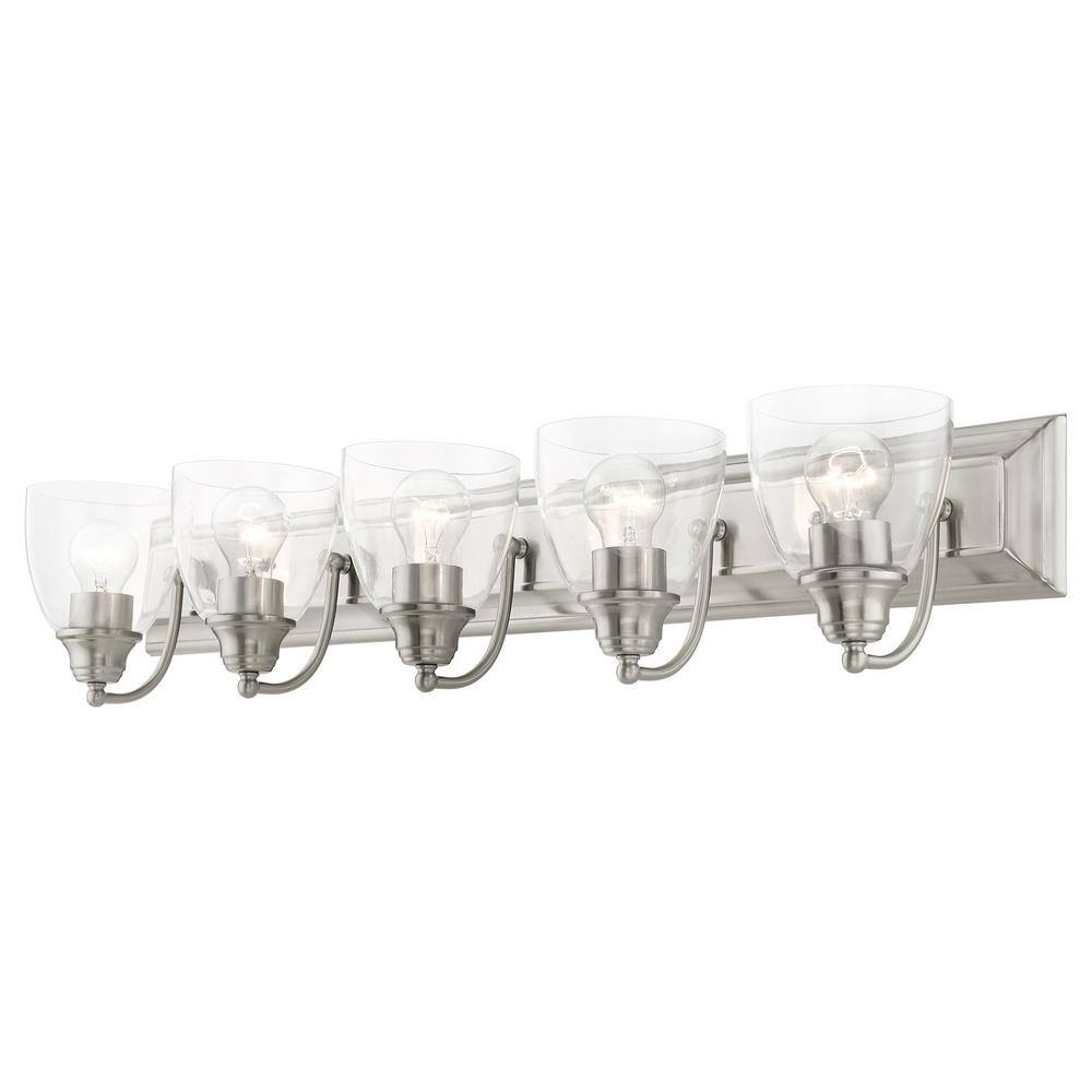 Brushed Nickel 5-Light Bathroom Vanity with Clear Glass Shades