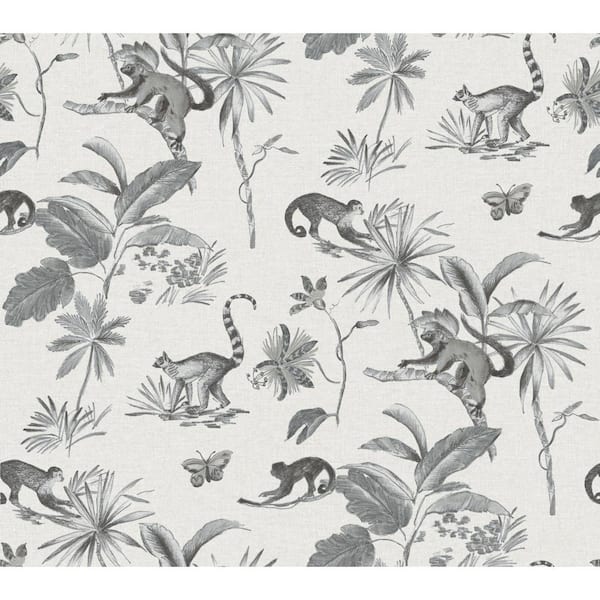 York Wallcoverings 45 sq ft Botanicals & Lemurs Grey Peel and Stick Non-woven Wallpaper
