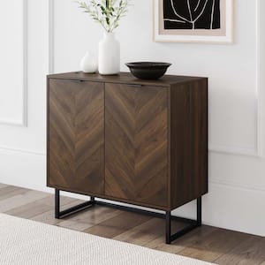 Enloe Black Frame with Walnut Rustic Doors Free Standing Modern Storage Cabinet for Entryway or Living Room