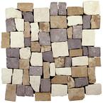 Block Tile Tan/White/ Grey 11 in. x 11 in. x 9.5mm Indonesian Marble Mosaic Tile (9.28 sq. ft. / case)