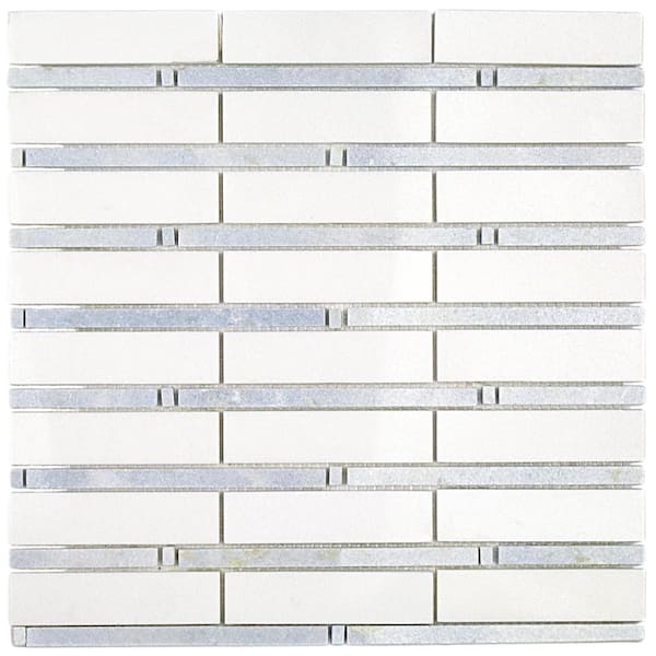 Ivy Hill Tile Elder Thassos and Blue Celeste Marble Mosaic Floor and Wall Tile -3 in. x 6 in. x 8 mm Tile Sample