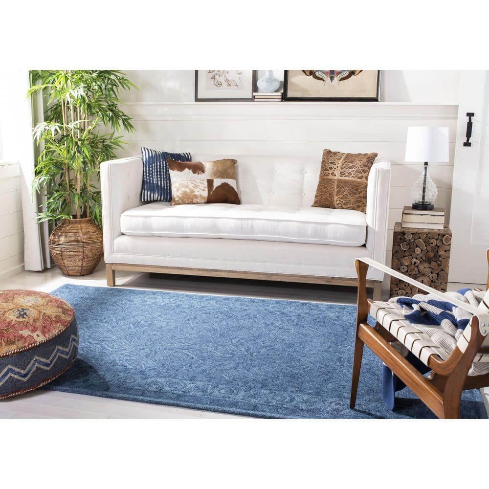 Hand-Tufted Navy Blue Wool 7' Square Area Rug