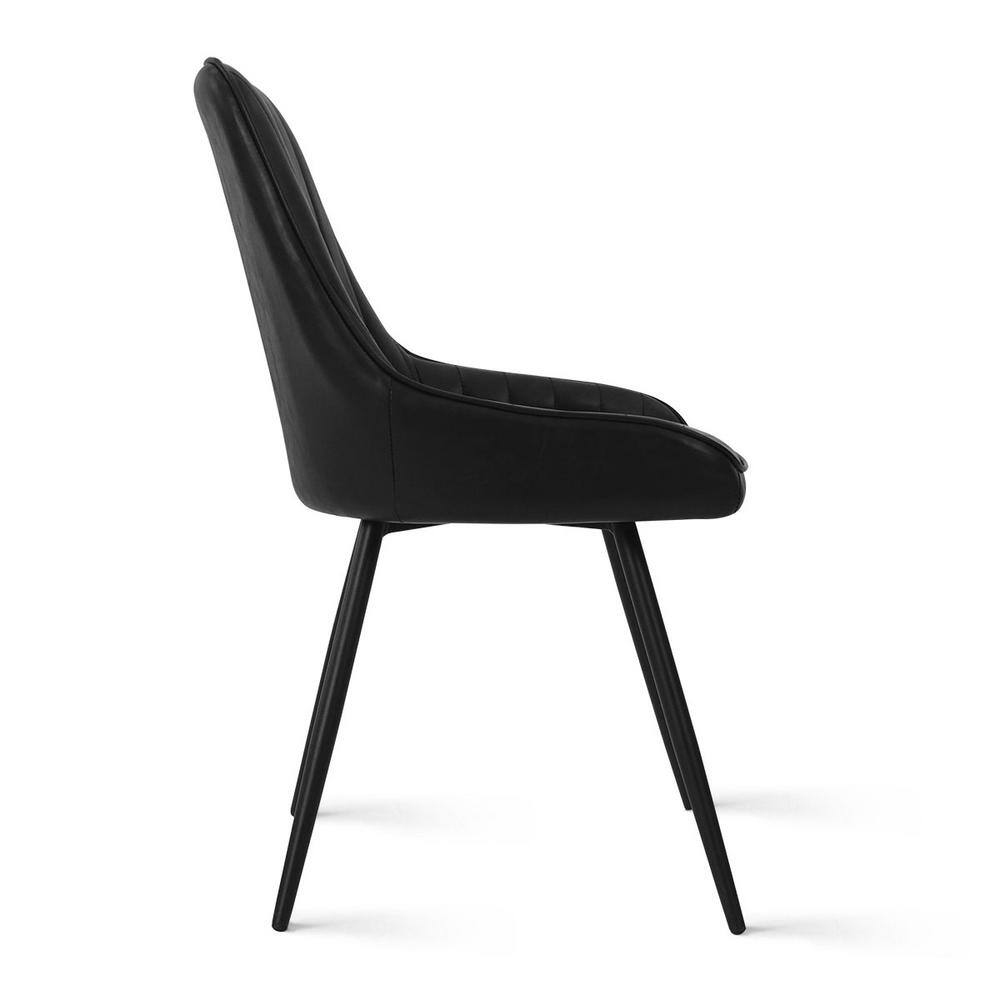Boston Black Faux Leather Upholstered Side Chair Set with Metal Legs