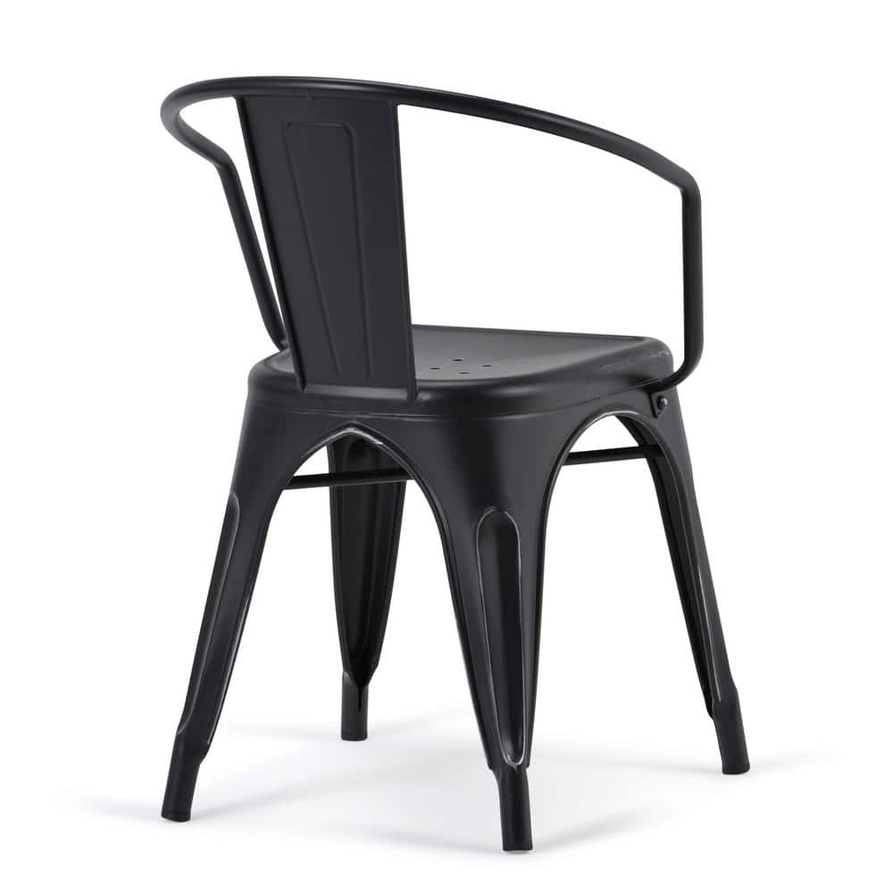 Larkin Distressed Black and Silver Metal Dining Arm Chair Set