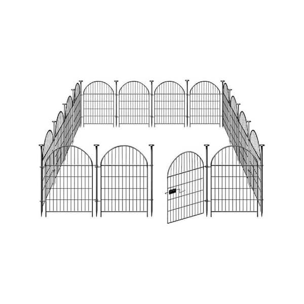 35 ft. L x 32 in. H Black Metal Wire Tall Garden Fence, No Dig Galvanized Outdoor Pet Fence 16 Panel for Dogs Rabbits
