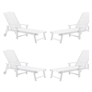 Oversized Plastic Outdoor Chaise Lounge Chair with Wheels and Adjustable Backrest for Poolside Patio(set of 4)-White