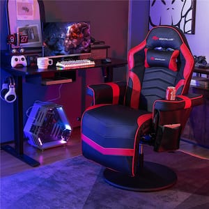 Massage Gaming Recliner Red Height Adjustable Racing Swivel Chair with Cup Holder