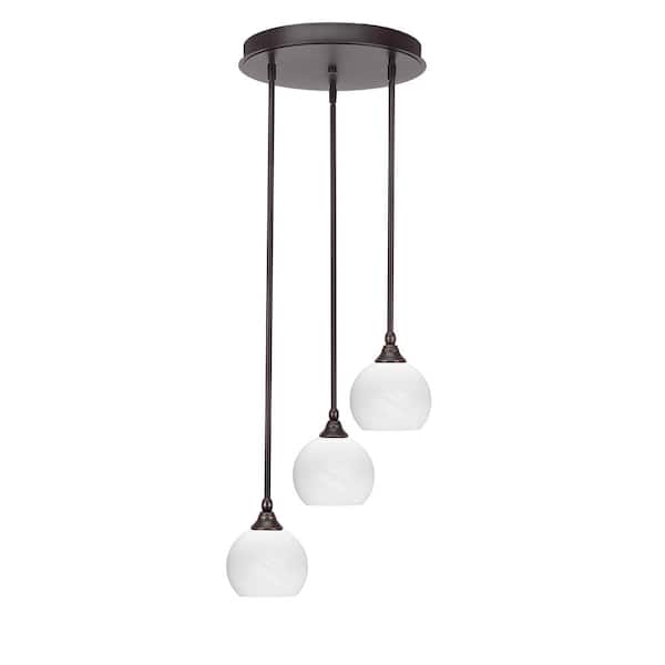 Unbranded Villa 60-Watt 15 in. 3 Light Dark Granite Stem Pendant Light with 5.75 in. White Marble Glass Shade, No bulbs included