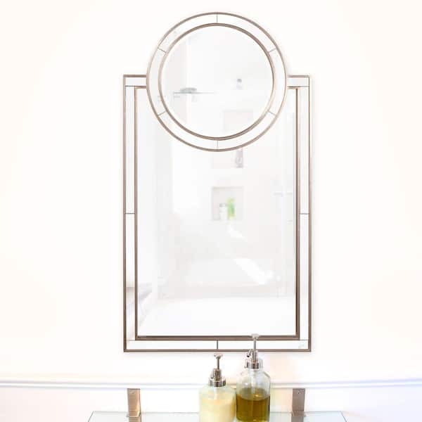 Marley Forrest Large Arch Silver Leaf Beveled Glass Contemporary Mirror (44 in. H x 24 in. W)