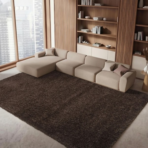 August Shag 4 ft. x 4 ft. Square Brown Solid Color Area Rug