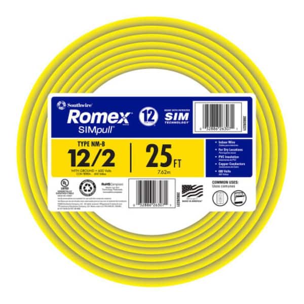 25 ft. 12/2 Solid Romex SIMpull CU NM-B W/G Wire