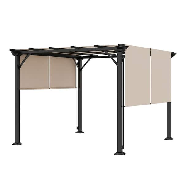 10 ft. x 10 ft. Steel Outdoor Gazebo Patio Pergola with Beige Shade Canopy