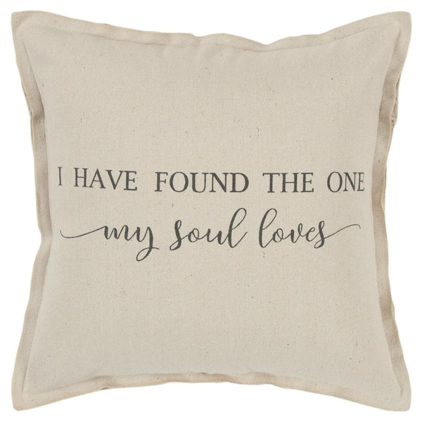 Unbranded Natural "I Have Found The One My Soul Loves" Cotton Poly Filled 20 in. x 20 in. Decorative Throw Pillow