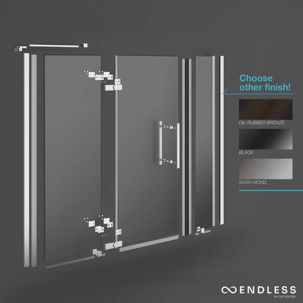 Tampa 60 1/16 in. W x 72 in. H Pivot Frameless Shower Door in Black