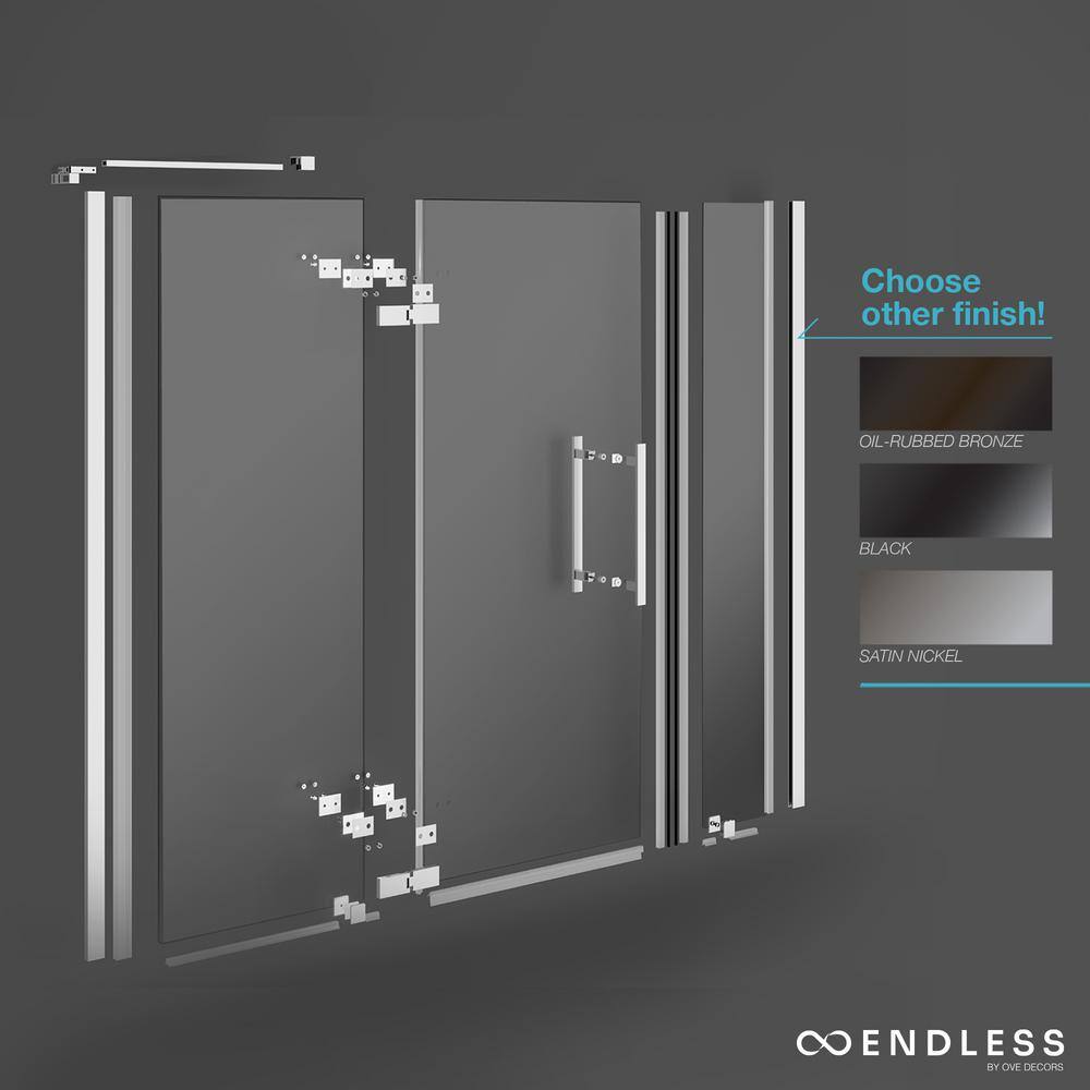 Black Tempered Glass Frameless Corner Shower Kit, 72" x 72"