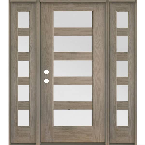 Krosswood Doors Modern 64 in. x 80 in. 5-Lite Right-Hand/Inswing Satin Glass Oiled Leather Stain Fiberglass Prehung Front Door/DSL