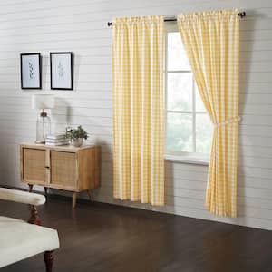 Annie Buffalo Check 40 in W x 84 in L Light Filtering Window Panel in Yellow Soft White Pair