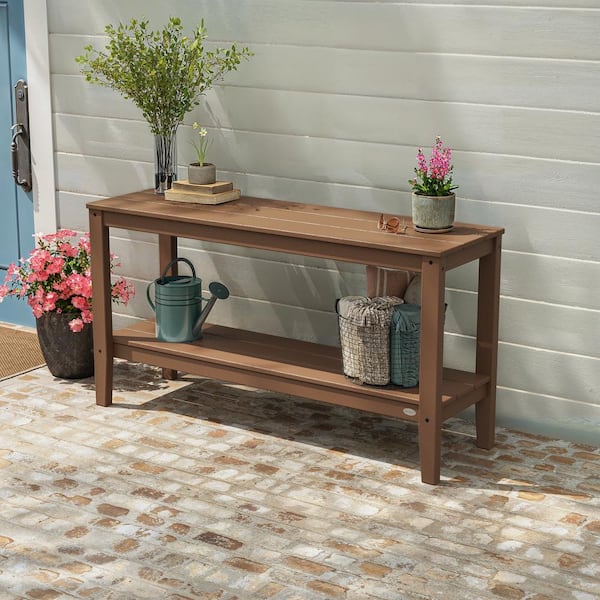 POLYWOOD Newport Rectangular Teak Plastic Outdoor Console Table