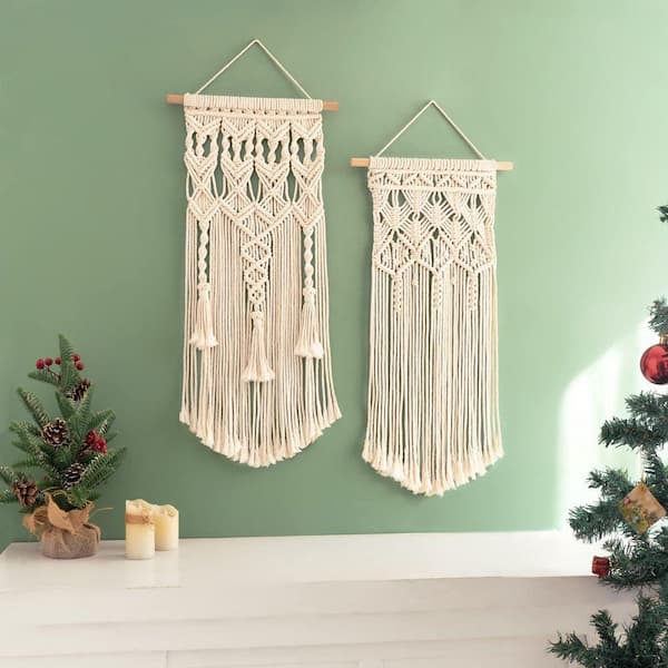 2-Pack Blue Sun Macrame Wall Hanging-Boho Sunset Tapestry Set
