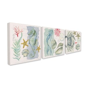 17 in. x 17 in. "Watercolor Seahorse Crab Mermaid and Coral Trio" by Stephanie Workman Marrott Canvas Wall Art