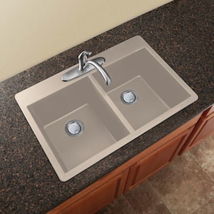Radius Drop-in Granite 33 in. 4-Hole Equal Double Bowl Kitchen Sink in Cafe Latte