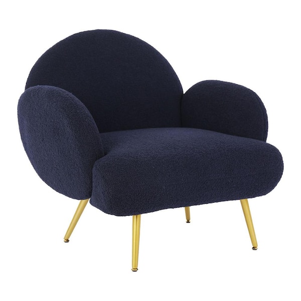 Comfortable and Stylish Navy Blue Teddy Velvet Lounge Chair